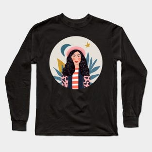 Asian beauty woman minimal art Long Sleeve T-Shirt